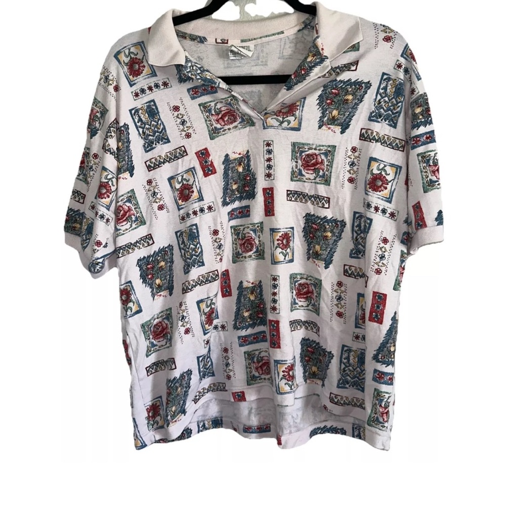 Vintage Jason Maxwell Polo Roses Floral Retro Shirt